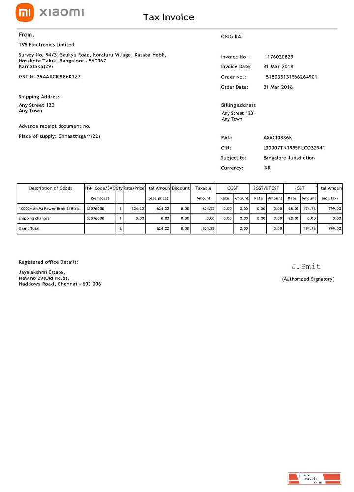 USA Xiaomi invoice template PSD template